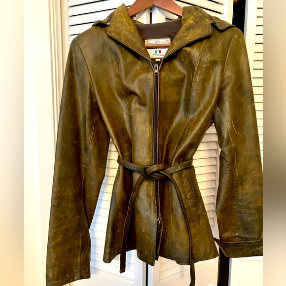 Italian Brown Leather Hooded Jacket for Women - Picture 2 of 8